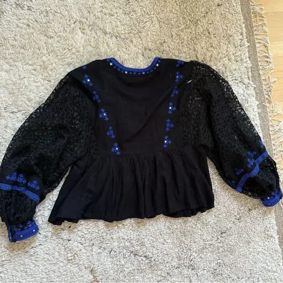 FREE PEOPLE Boogie All Night Peasant Blouse In Black S NWOT - Picture 13 of 13